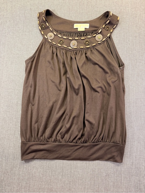 Michael Kors Tops - Michael Kors Brown Embellished Sleeveless Top Size Medium